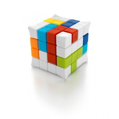 Cubo de puzzle 3x3 branco com faixas coloridas