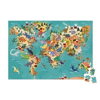 Mapa-múndi ilustrado em puzzle com animais multicoloridos