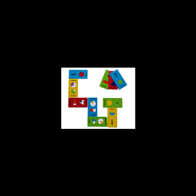 Peças de dominó coloridas com formas e números