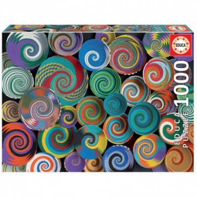 Caixa de puzzle com círculos espirais coloridos e 1000 peças