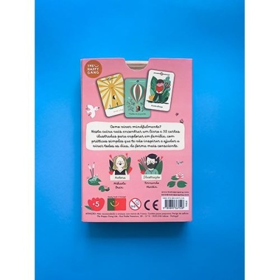 Caixa cor-de-rosa de jogo The Happy Gang com cartas ilustradas e texto em português