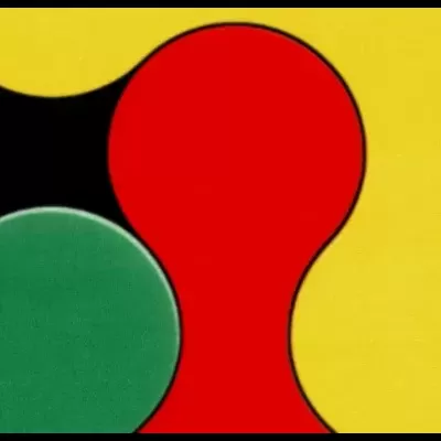 Formas arredondadas coloridas em azul, verde, vermelho, amarelo e preto