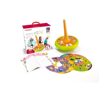 Jogo educativo Mindful Kids com base giratória, discos ilustrados e embalagem colorida