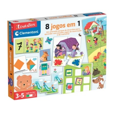 Caixa do jogo educativo '8 jogos em 1' da Clementoni para crianças de 3 a 5 anos