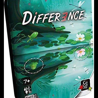 Caixa metálica do jogo Difference com ilustração de sapos em lago