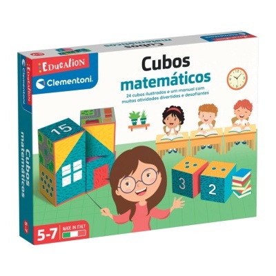 Caixa de cubos matemáticos educativos para crianças com ilustrações coloridas