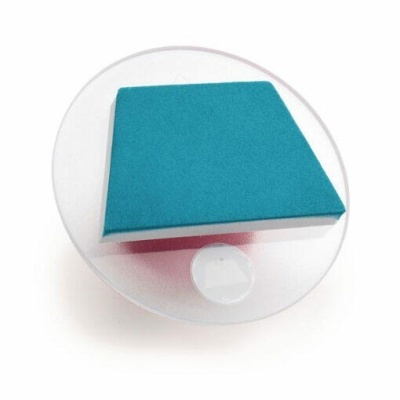 Suporte quadrado azul turquesa sobre base transparente