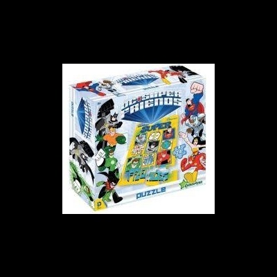 Caixa de jogo 'Super Friends' com ilustrações de super-heróis coloridos