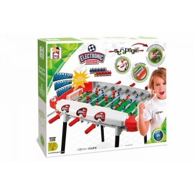 Caixa de futebol de mesa electrónico com rapariga sorridente