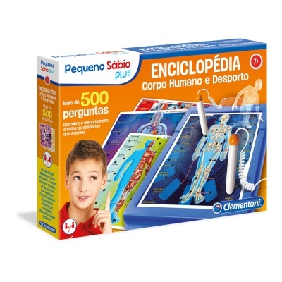 Caixa da enciclopédia infantil Pequeno Sábio plus sobre corpo humano e desporto
