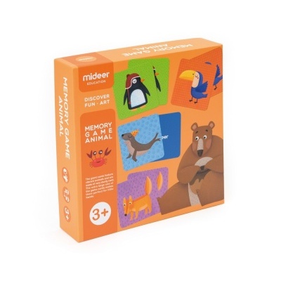 Caixa do jogo de memória animal colorida com animais ilustrados