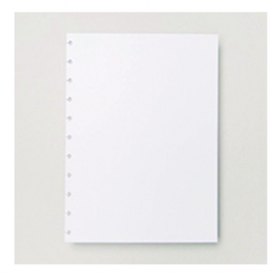 Conjunto de folhas brancas com furações na lateral esquerda sobre superfície cinzenta