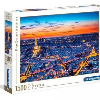 Caixa de puzzle Clementoni 1500 peças com imagem do skyline de Paris ao pôr do sol