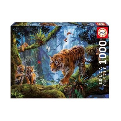 Caixa de puzzle EDUCA 1000 peças com imagem de tigres na selva