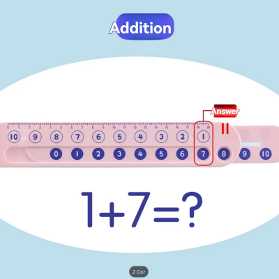 Régua educativa rosa com números para adição