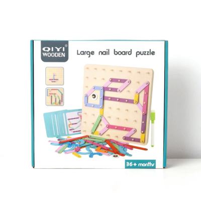 Caixa de jogo infantil Large nail board puzzle da QIYI WOODEN com placa de madeira e peças coloridas