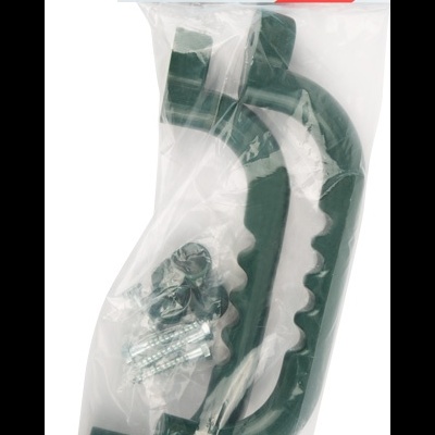 Pegas verdes para escalada em embalagem transparente com parafusos e etiqueta multilingue