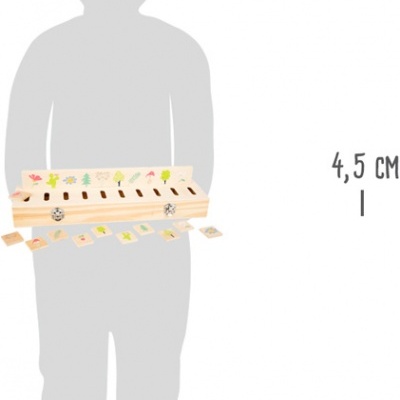 Brinquedo de madeira colorido para crianças com ilustrações de animais e plantas