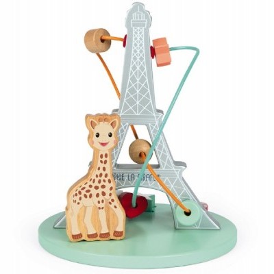 Brinquedo infantil de madeira com Torre Eiffel e girafa