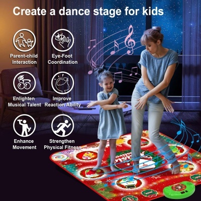 Tapete de dança natalício colorido para crianças com controlos verdes e vermelhos