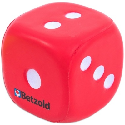 Dado vermelho em espuma com pontos brancos e texto Betzold