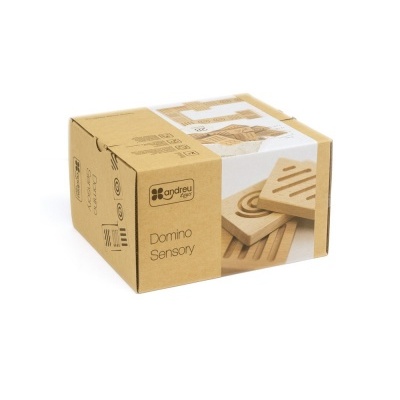 Caixa de jogo de dominó sensorial com peças de madeira de textura tátil