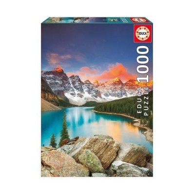 Caixa de puzzle EDUCA 1000 peças com imagem de montanhas, lago e céu ao pôr do sol