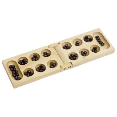 Jogo de tabuleiro MANCALA em madeira com pedras pretas