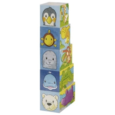 Blocos empilháveis com ilustrações de animais em papel ou cartão coloridos