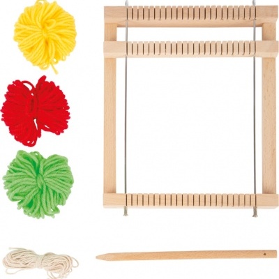 Conjunto de tear de madeira com fios coloridos e agulha