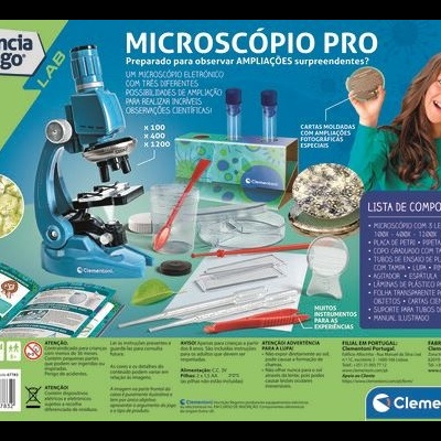 Embalagem de kit MICRÓSCOPIO PRO com acessórios para observação científica