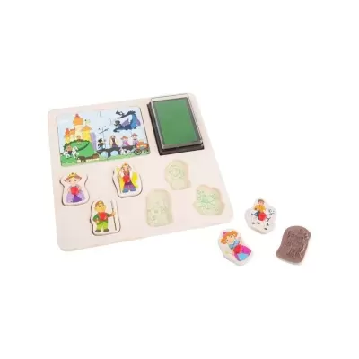 Conjunto de carimbos infantis com personagens de conto de fadas e puzzle