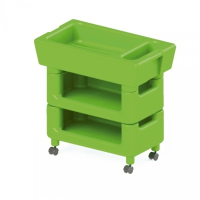 Carrinho organizador móvel verde de plástico com três níveis e rodas
