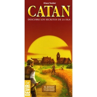 Capa do jogo de tabuleiro CATAN com ilustração de campo ao pôr do sol