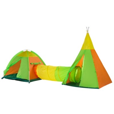 Conjunto de tendas infantis coloridas conectadas por túnel