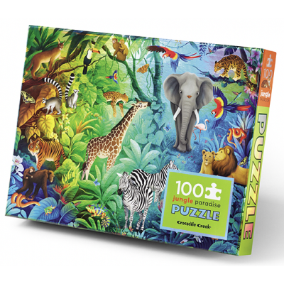 Caixa de puzzle de 100 peças Jungle Paradise com ilustração de animais da selva