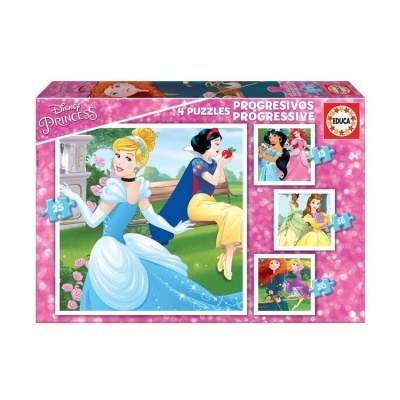 Caixa de puzzles progressivos Disney Princesa com várias princesas no desenho