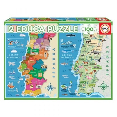 Caixa de dois puzzles EDUCA com mapas ilustrados de Portugal e Espanha