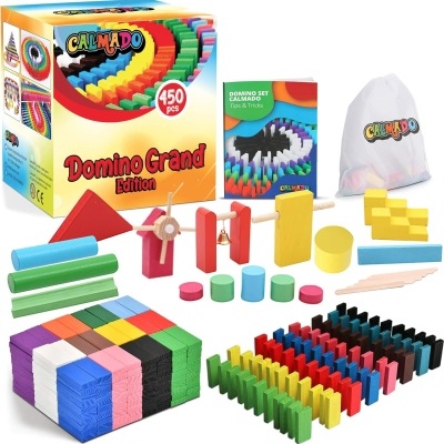 Conjunto de dominó colorido Domino Grand Edition com 450 peças, embalagem e acessórios