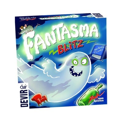 Caixa do jogo Fantasma Blitz com fantasma ilustrado e texto colorido