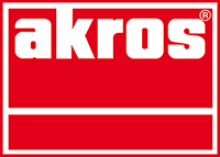 Logotipo vermelho e branco da marca akros