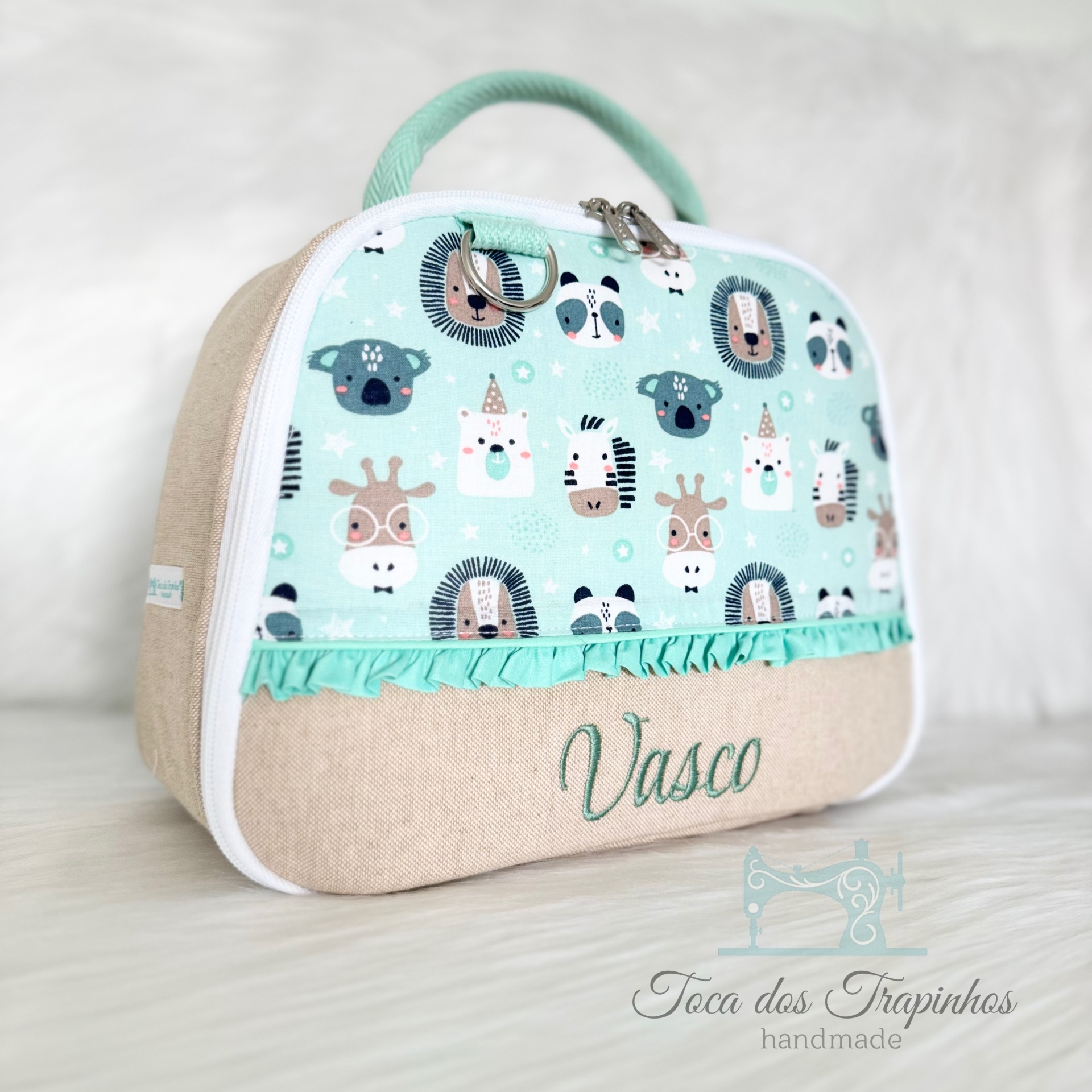 Mala infantil personalizada com desenhos de animais e nome Vasco