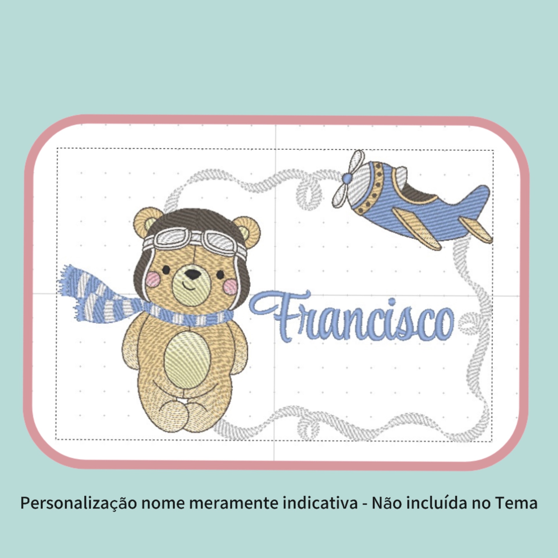 Tapete ou painel infantil com urso e avião e o nome Francisco