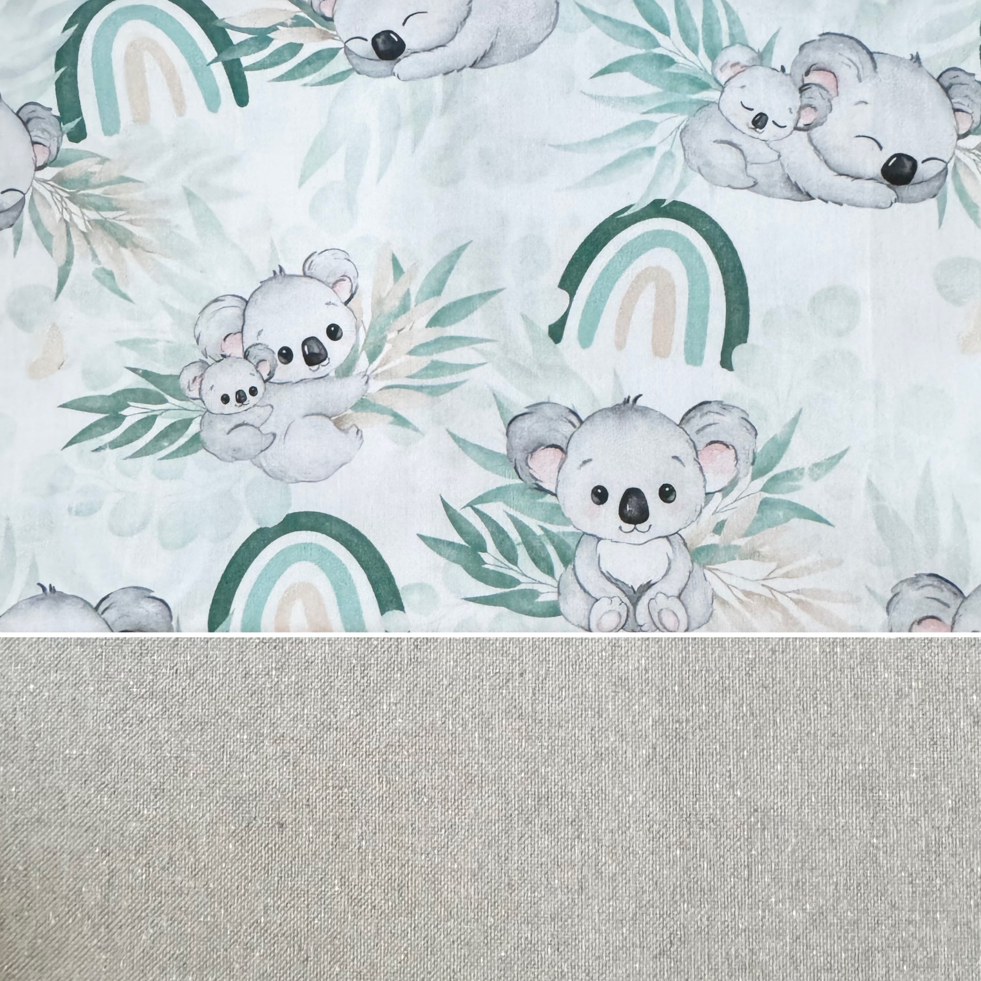 tecidos com padrão de coalas e tecido bege liso