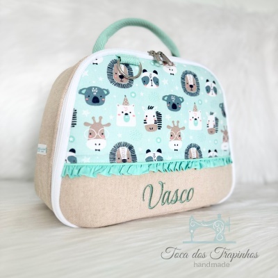 Mala infantil personalizada com desenhos de animais e nome Vasco
