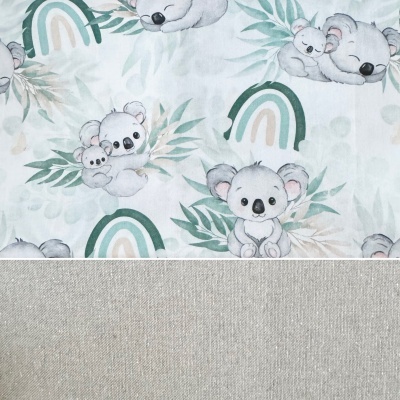 tecidos com padrão de coalas e tecido bege liso