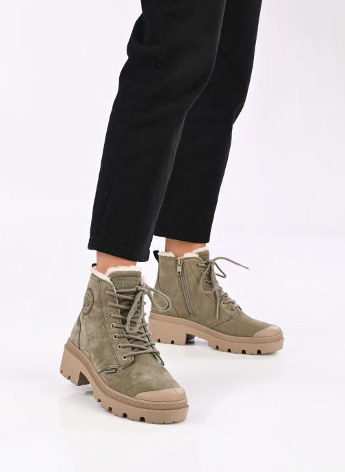 Botas kaki Palladium Pallabase Nobuck Zip WooL Botas verdes de camurça com sola castanha e zipper lateral