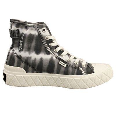Ténis altos tie-dye preto e cinzento com sola branca geométrica