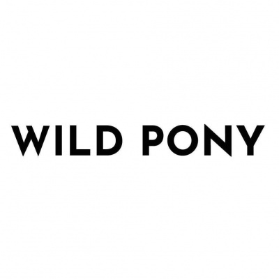Logótipo com texto 'WILD PONY' em preto sobre fundo branco
