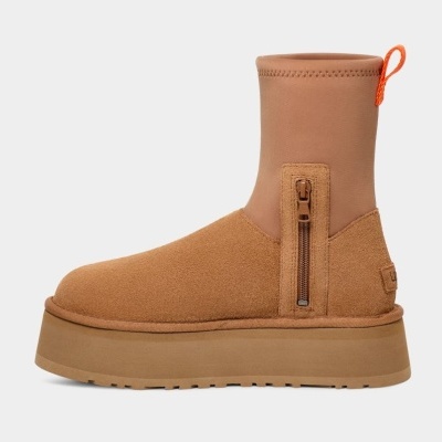 Bota bege com sola espessa castanha e fecho lateral